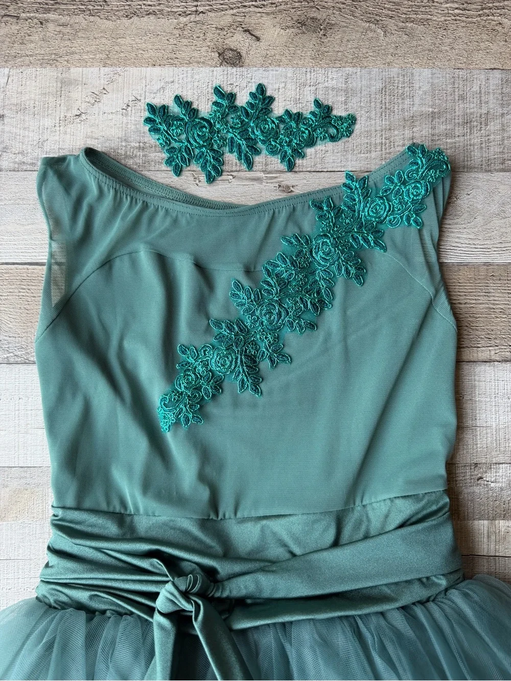 Weissman Girls XL Teal Green Floral Tulle Ballet Dance Costume Dress